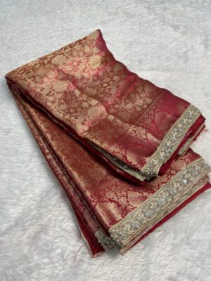 beautiful banarasi premium tissue saree with designer diamond lace work