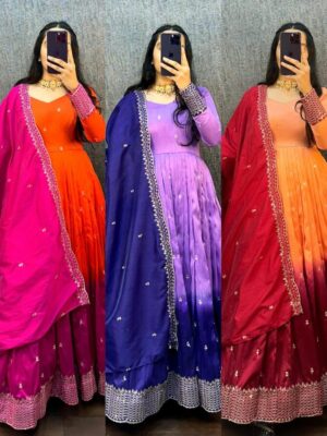 DOLI SILK BEAUTIFUL GOWN SHADED PEDDING WITH EMBROIDERY WORK SEQUENCE