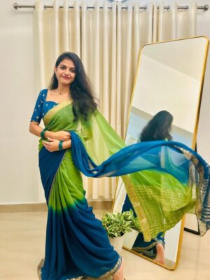 Viscose Georgette Shaded Saree With Viscose Contrast Blouse