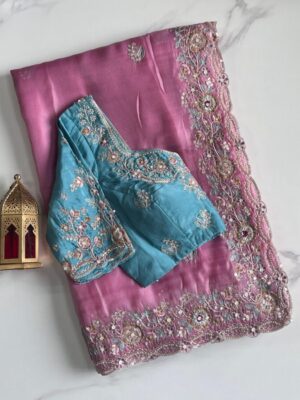 Premium tissue saree with coding sequence work on all over the saree