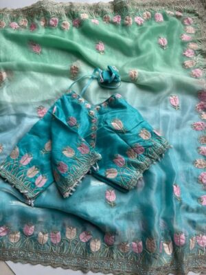 Pure soft fendy pedding saree with stiched blouse
