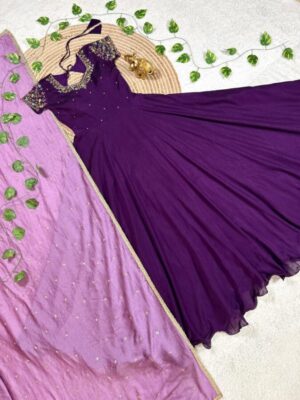 vichitra silk maggam work dress with dupatta