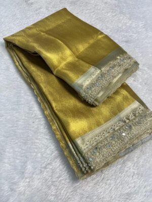 Premium kanjivaram tissue saree with beautiful heavy diamond lace work