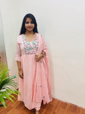 Pure mul cotton 3 piece kurta sets with hand work
