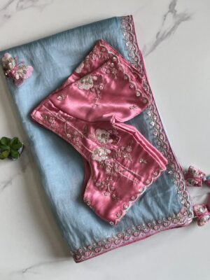 Premium Organza saree with elegant butterflies coding work on all over the saree