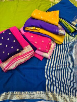 Viscose georgette saree with viscose contrast blouse