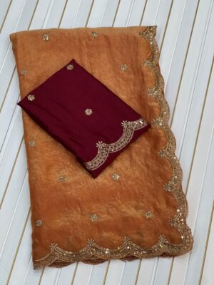 Heavy space silk saree with fancy embrodery work