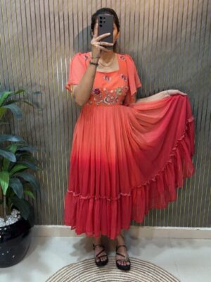 Designer Premium Padding Fux Georgette with Designer Hand work Midi Dress. - S