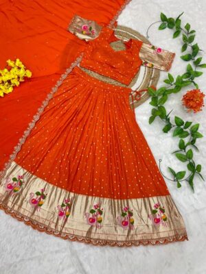 New Launching  Viscos dola designer Lehenga Choli with Embroidered border on Dupatta(fully stiched) which is perfect for your Festive Season.