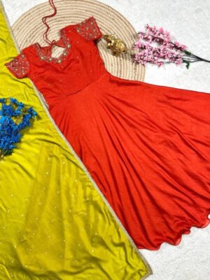 Vichitra Silk maggam work gown with duppata