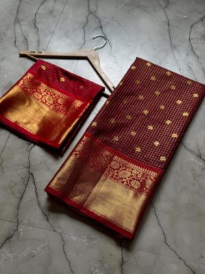 Banarasi semi katan soft zari check buti silk saree