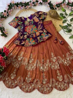 Lehenga -Original south Tissue with embroidery & sequence work border lehenga