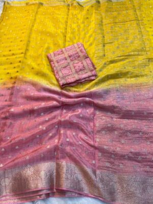 Pure viscose chinnon sarees with beautiful pedding 2d shade