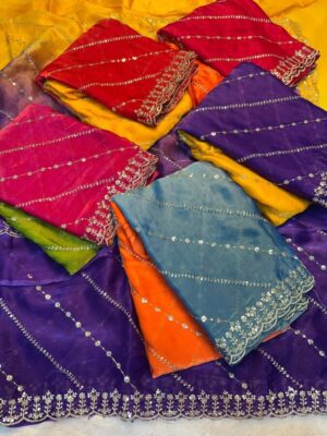 Padding Fendy Sattin Sequence Emrodairy Work Saree With Running Blouse