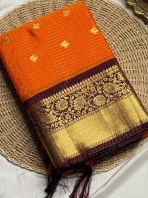 Banarasi soft silk fabric With resham weaving chck Zari weaving butti With contrast pallu n blouse