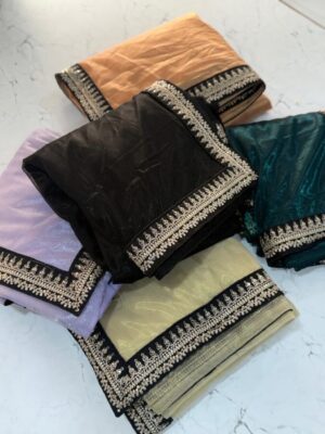 Primium Pure Soft TWIL net Saree with golden Shining In fabric And Codding Sequnce Lace Border