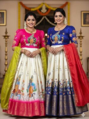 New Launching For summer wear the most trending Full Stitched Premium Pure Silk Weaving Print With Maggam work Frock Gown adding a touch of glamour and elegance to your look For Festive Season