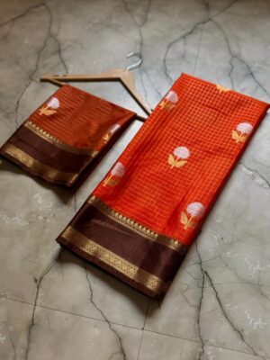 Banarasi semi katan  soft  silk zari check  butta alfi saree
