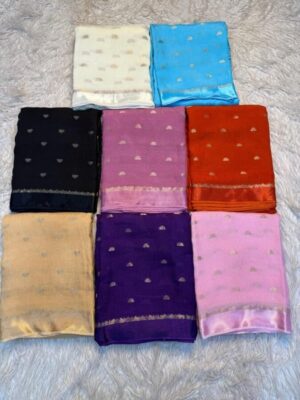 Pure viscose soft Jute Khadi fabric with small jacquard butti all over with satin patta border