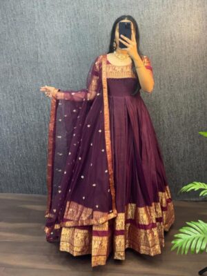 HEAVY ORIGINAL NARYANPET SILK  GOWN WITH DUPATTA