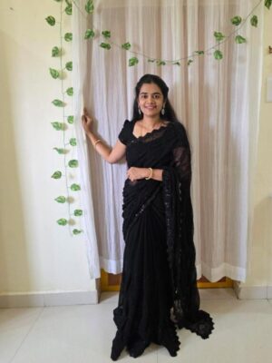 Grand party wear saree in original black beeds work*