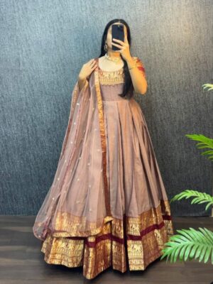 HEAVY ORIGINAL NARYANPET SILK  GOWN WITH DUPATTA - choclate brown, S