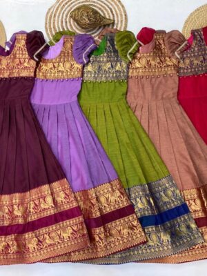 New Exclusive kids gown concept with heavy original narayanpet silk with jequard border and canvas patta inside