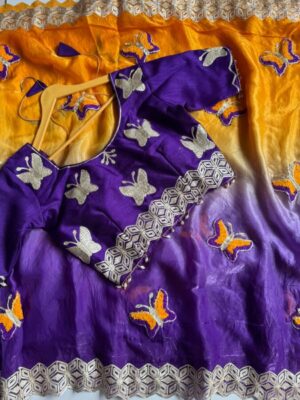 Very soft & elegant rich look fendy sartin pedding fabric with beautiful towel work butterfly butta with hand ribin work heavy border in all over saree nd aarco