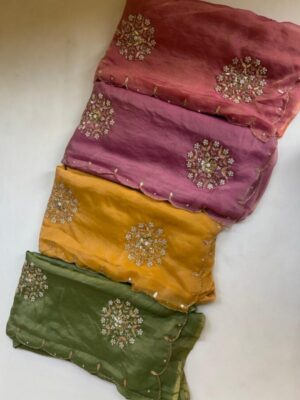 pure soft two tone tissue with handwork n motiwork with gota Patti n sequence work with blouse