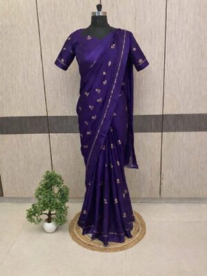 Super trendy viscose Russian silk saree with stitched blouse