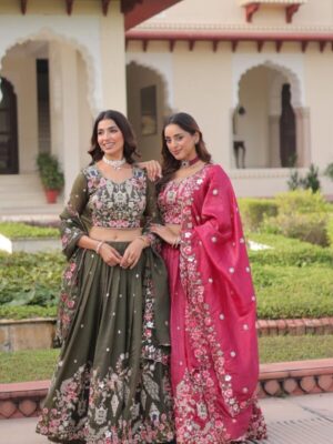 Premium Designer Sequins Embroidered Lehenga choli Dupatta Set