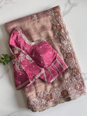 Premium Banarasi Tissue saree with design on all over the saree
