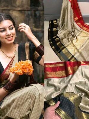 Banarasi  semi katan silk  check saree