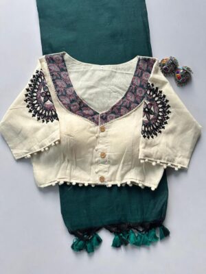 * presenting a Khadi cotton saree And Beautiful Havy khadi Cotton Apllic Blouse*