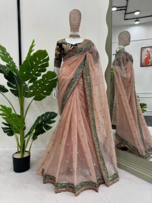 Looking some one for this same colour beautiful Designer Saree on Twil Net Febric with Thred & Sequnce work and blouse on mono benglori silk febric Febric with Thred & Sequnce work.