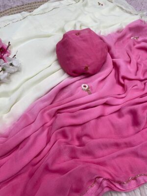 Pure soft Nazbin Chiffon  with beautiful cut dana work with Running blouse