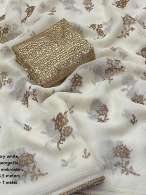 New georgette crush saree with bollywood style sequnce.