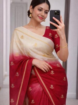 Pure soft Viscose Khadi silk fabric with satin border both side jacquard leaf  figure design all over with running blouse