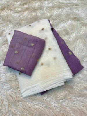 Party wear shaded fabric with trending color and small beautiful sequence butti all over on saree