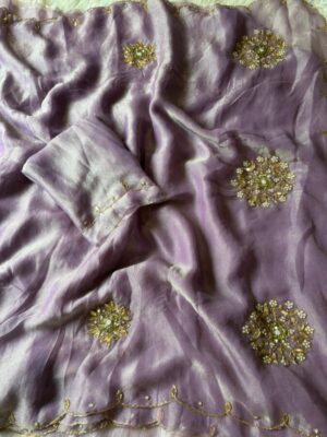 pure soft two tone tissue with handwork n motiwork with gota Patti n sequence work with blouse