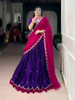 Designed to shine, this Naysha lehenga choli showcases detailed embroidery, subtle sequins sparkle, and graceful lace accents for a timeless celebration look