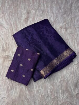 Viscose self with jaqcard border saree with butti blouse