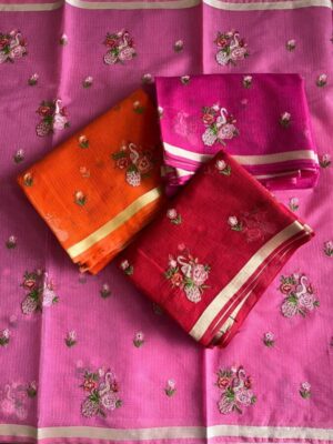 Premium Kota Doriya Saree with Zari & Multi Thread Swan & flower Embroidery done on all over the saree