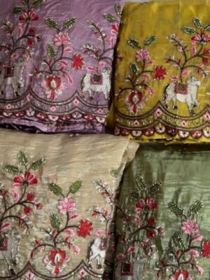 *GOWN :- Soft Crush with  *Pichwai   &. Birds  Colourful Embroidery With beads Work* &  Border Full Stitched  Border with FULL INNER*