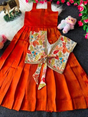Festive Charm | Kids Gown with Embroidered Koti