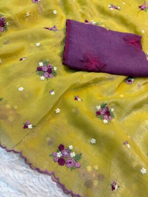 Catalog - Crunchy Multi saree - Yellow