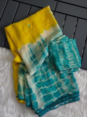 Premium Georgette collection. - yellow-sky blue